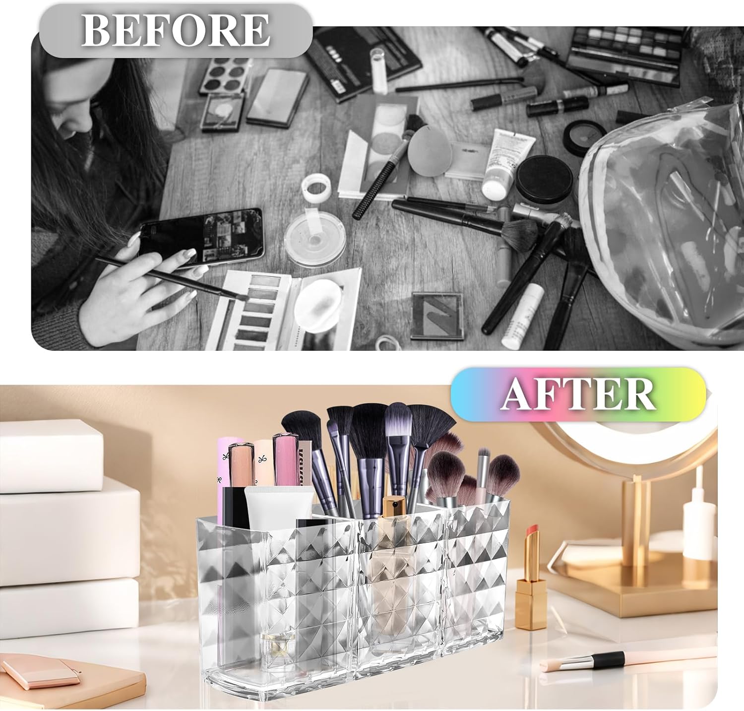 Organisateur maquillage : rangement élégant pour pinceaux et cosmétiques, idéal pour les passionnées de beauté – Image 5
