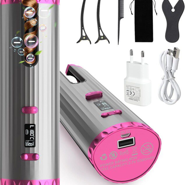 Fer à boucler automatique : boucleur à cheveux portable sans fil pour des coiffures variées en toute sécurité