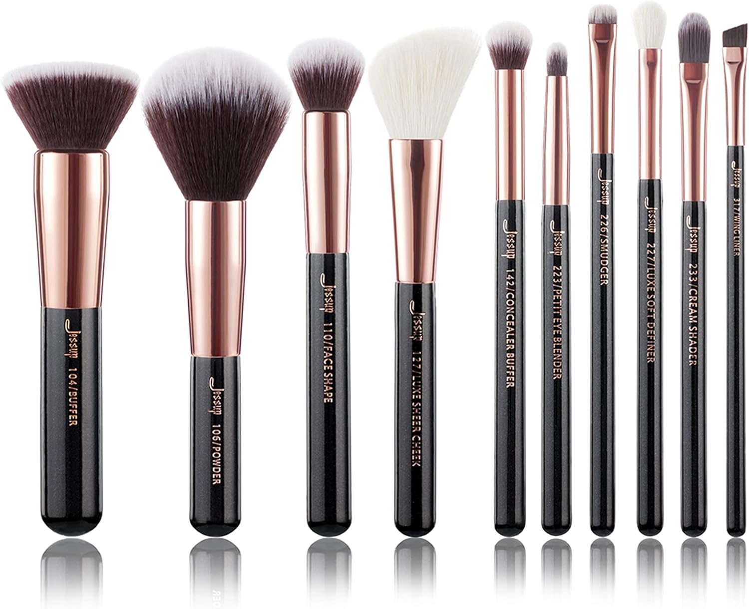Pinceaux de maquillage artisanaux : le kit idéal pour un teint parfait Lot de 10 pinceaux en noir et or rose pour fond de teint, eyeliner et anti-cerne