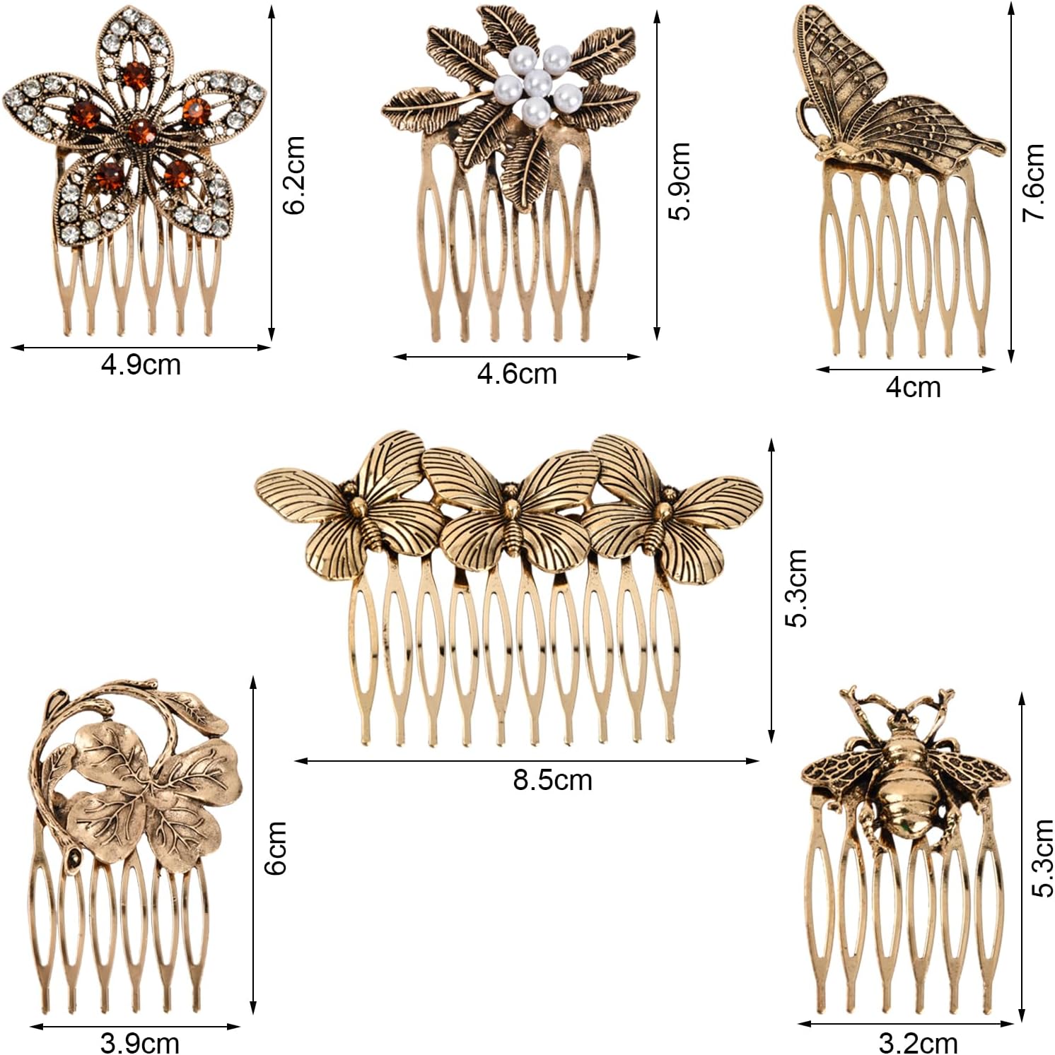 Peignes latéraux vintage en métal pour femmes : l'élégance rétro avec strass et perles dorées pour sublimer vos coiffures de mariage – Image 2
