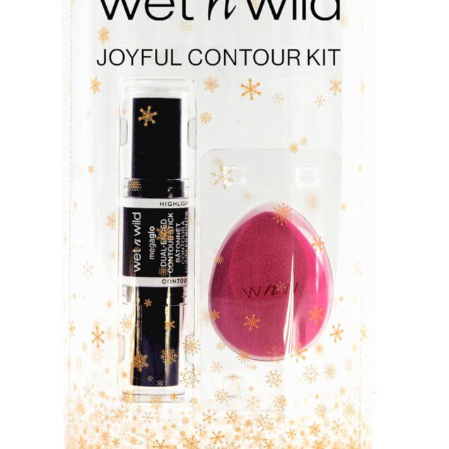Kit de contouring joyeux : pour un maquillage défini et sculpté avec facilité   Coffret cadeau idéal pour les passionnées de maquillage, incluant un stick contour, un enlumineur et une éponge pour un look impeccable