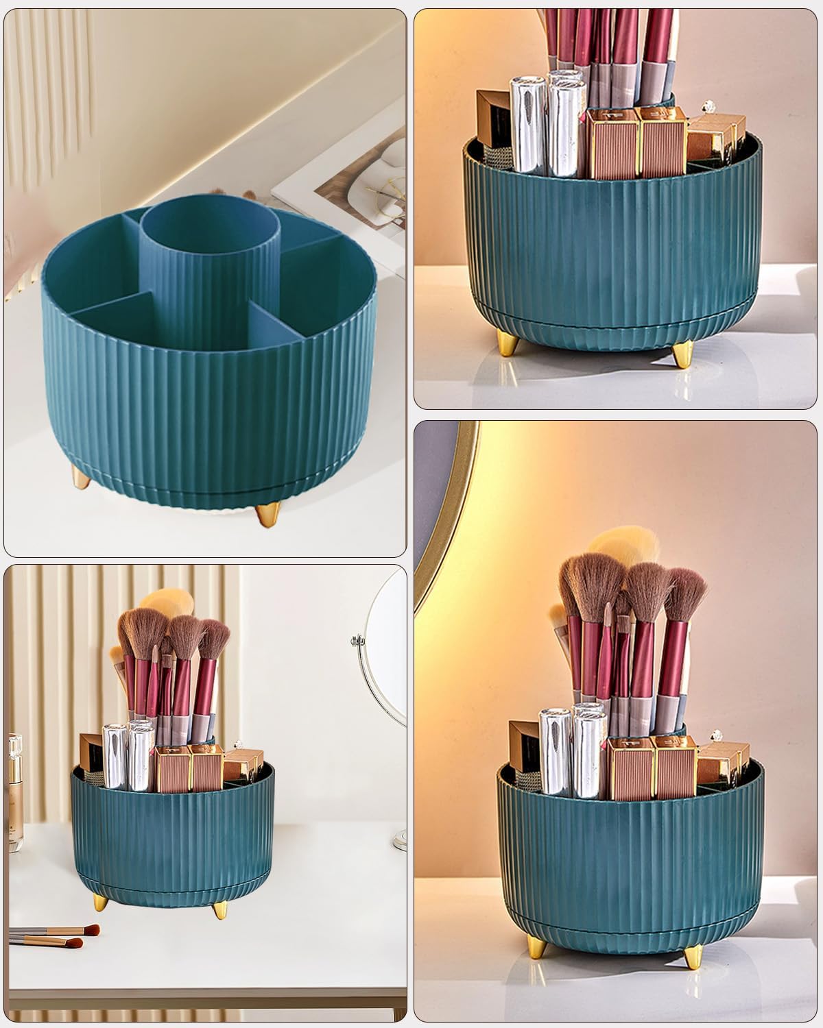 Organisateur maquillage rotatif : le rangement idéal pour vos cosmétiques en couleur cyan Optimisez votre espace beauté avec cet élégant support multifonctionnel pour crayons cosmétiques – Image 6