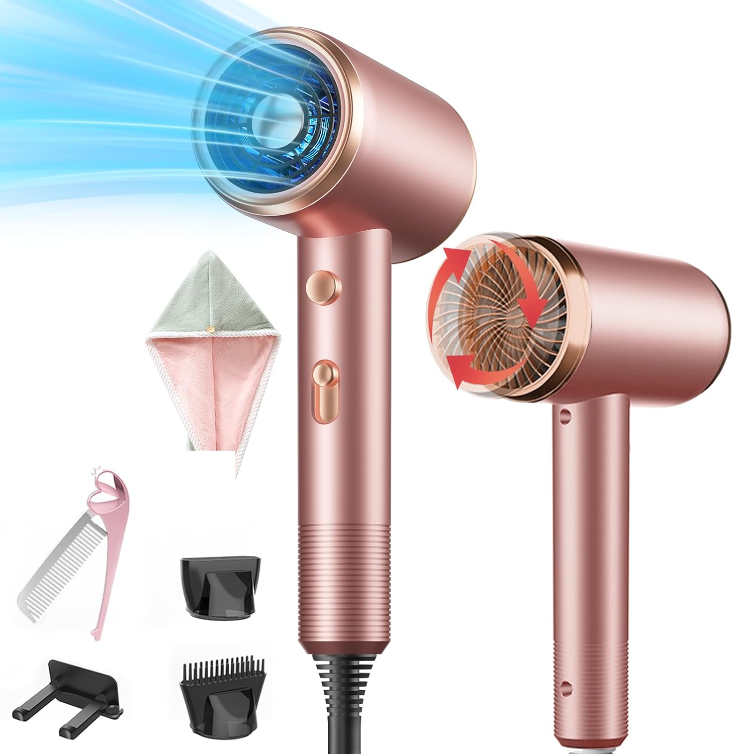Sèche-cheveux ionique professionnel : l'allié parfait pour des cheveux brillants et soyeux Découvrez le séchoir à cheveux au design élégant, avec 3 niveaux de chauffage et de vitesse, idéal pour un coiffage rapide et efficace. Parfait pour les amateurs de soins capillaires ! – Image 9