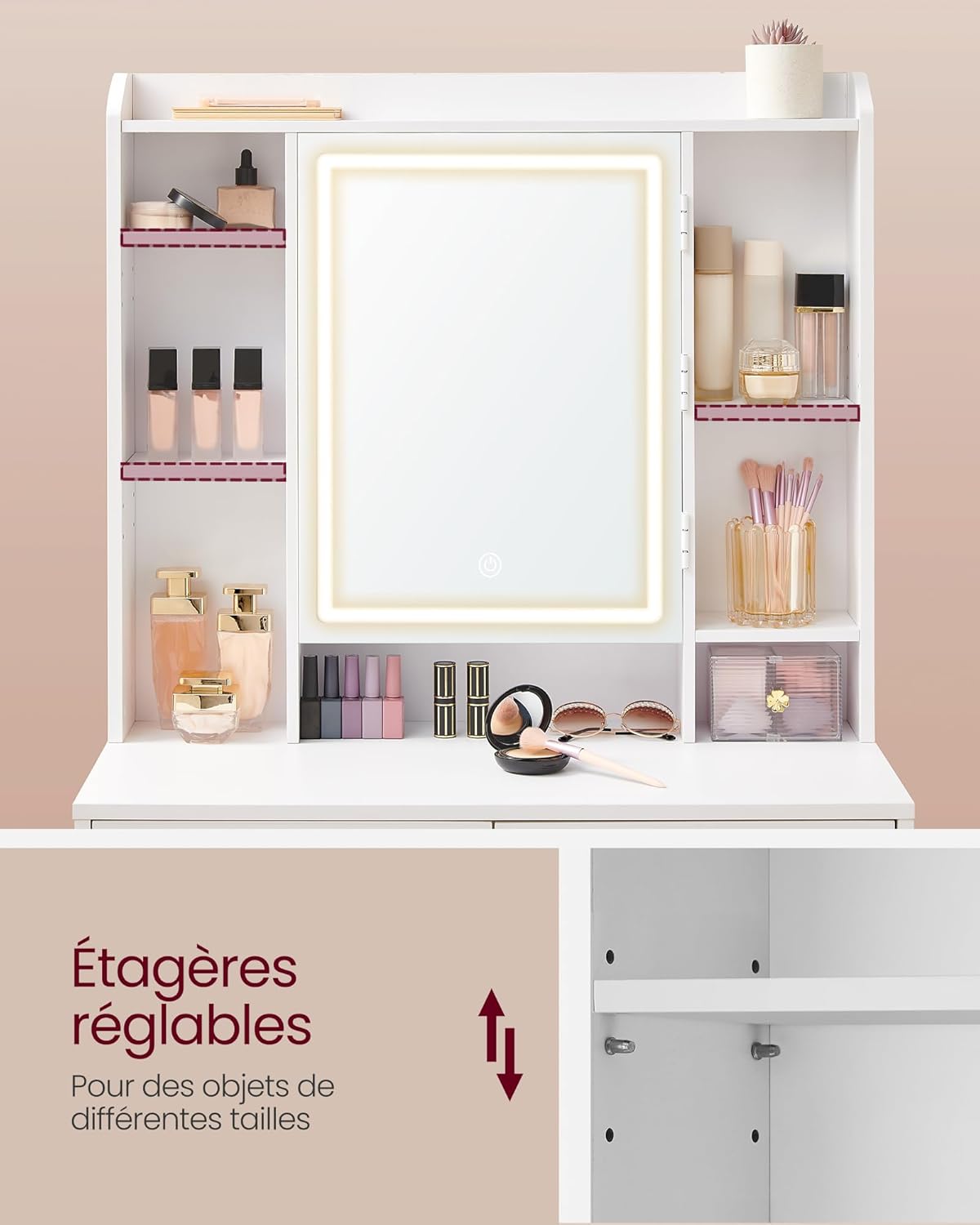 Coiffeuse moderne avec miroir LED réglable : le meuble idéal pour les passionnées de maquillage – Image 6
