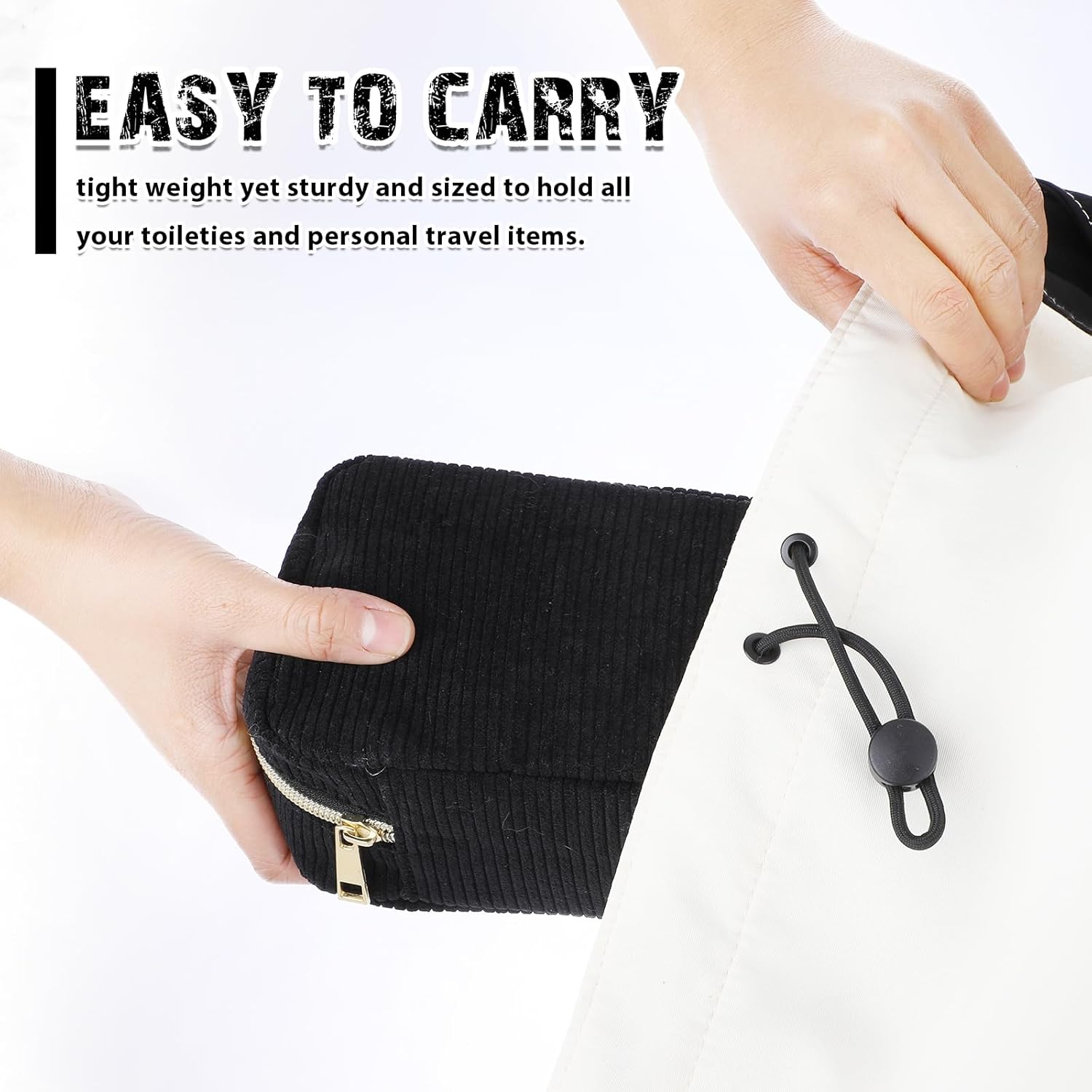 Petite trousse de toilette pour femme : sac de rangement élégant et pratique avec 3 poches intérieures en corduroy pour un voyage sans tracas – Image 5