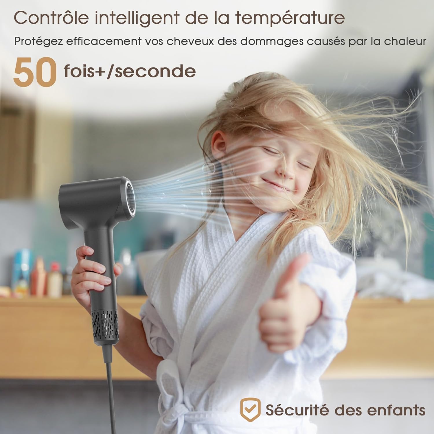 Sèche cheveux professionnel à 400 millions de plasma : un séchage rapide et silencieux pour toute la famille en voyage – Image 6