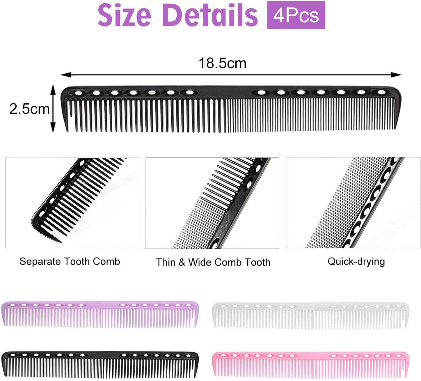 Peignes à dents fines : ensemble de 4 peignes portables pour une coiffure parfaite à domicile – Image 2