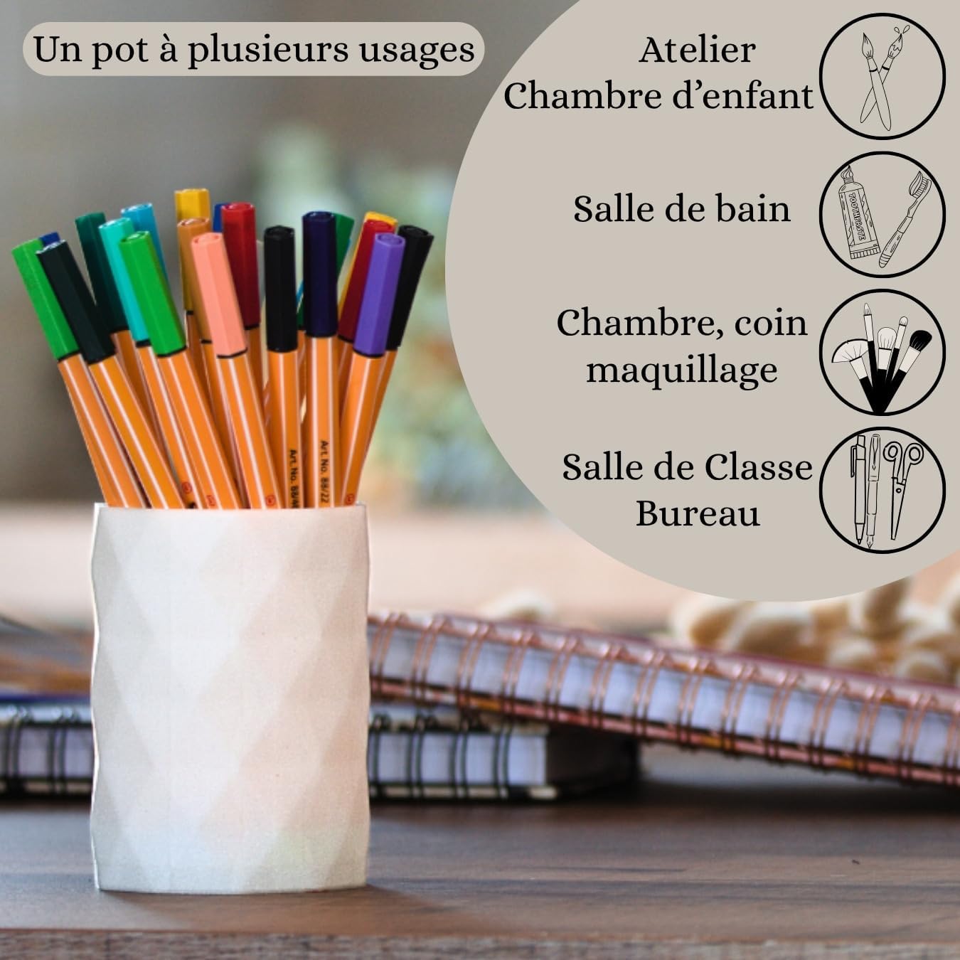 Pot à crayons blanc à motif géométrique : l'accessoire élégant pour votre bureau – Image 3