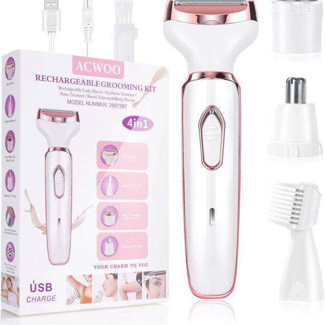 Épilateur électrique 4-en-1 pour femme : douceur et praticité au quotidien   Découvrez la technologie Wet & Dry pour une épilation efficace, un bikini styler et un accessoire massage qui subliment votre routine de beauté