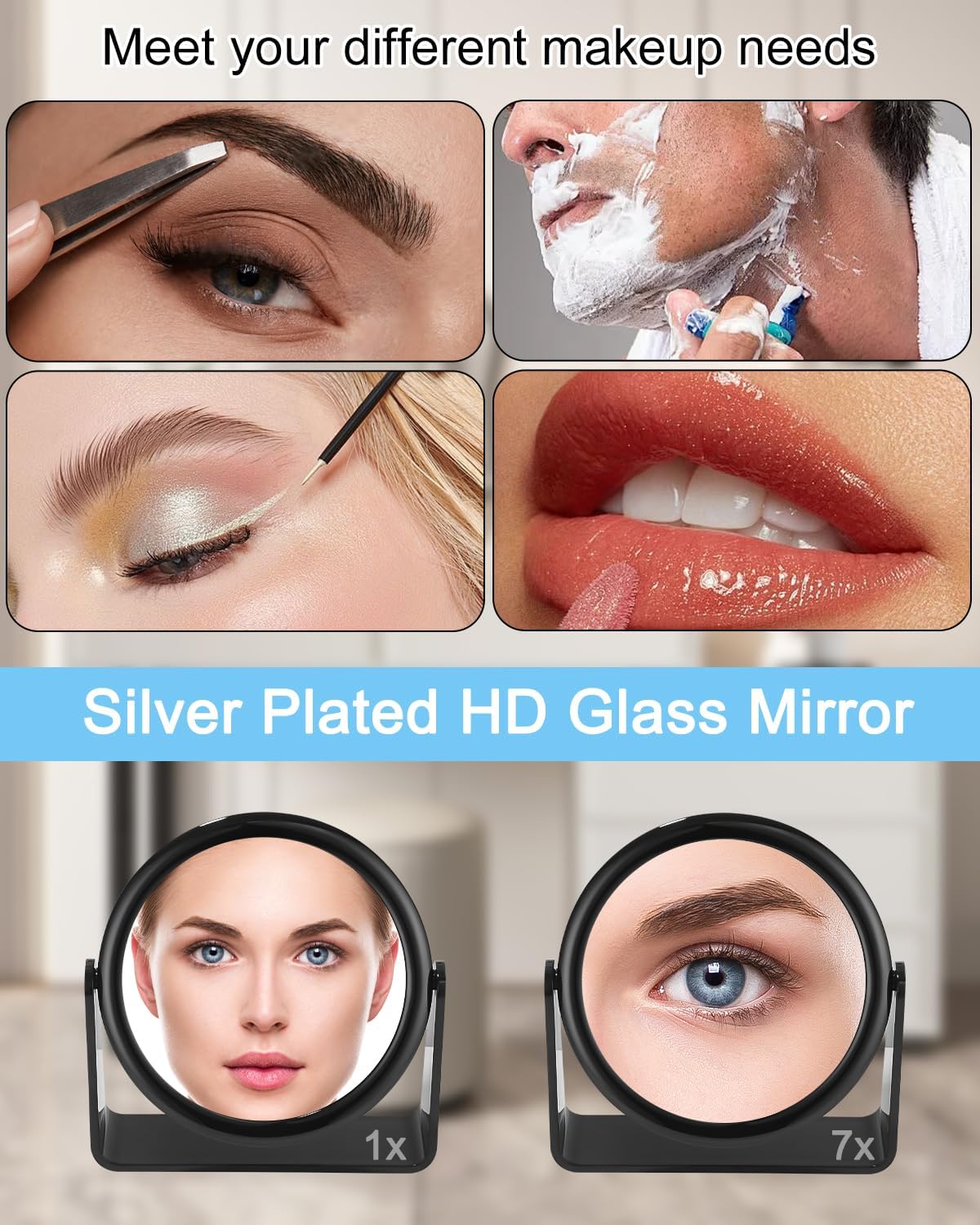 Miroir de table noir : miroir grossissant double face pour un maquillage parfait avec rotation à 360° – Image 6