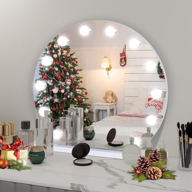 Révélez votre beauté : miroir de maquillage éclairé à 12 LED pour une application impeccable   Idéal pour votre chambre à coucher ou coiffeuse, ce miroir rond avec contrôle tactile offre 3 modes d'éclairage à intensité variable pour sublimer votre routine beauté.