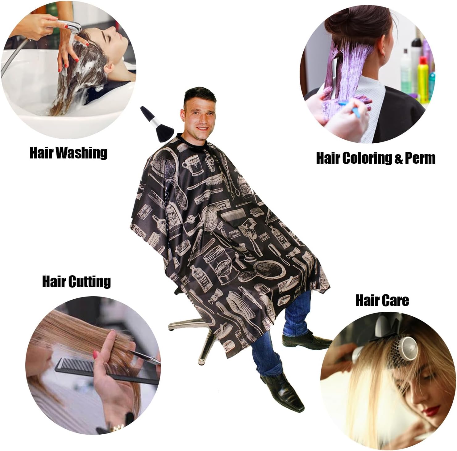 Cape de coiffure professionnelle : 4 pièces indispensables pour coiffeurs et salons Robe de coiffure avec brosse plumeau et peigne pour des coupes impeccables – Image 7