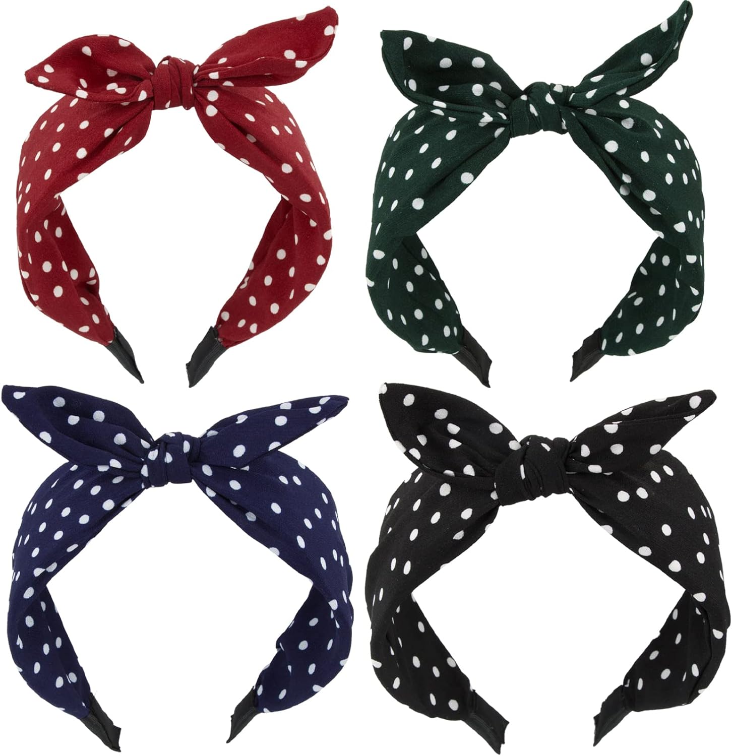 Serre-tête à pois en tissu : élégance vintage pour femmes et filles Accessoire de coiffure chic avec nœud lapin, idéal pour toutes les occasions – Image 7
