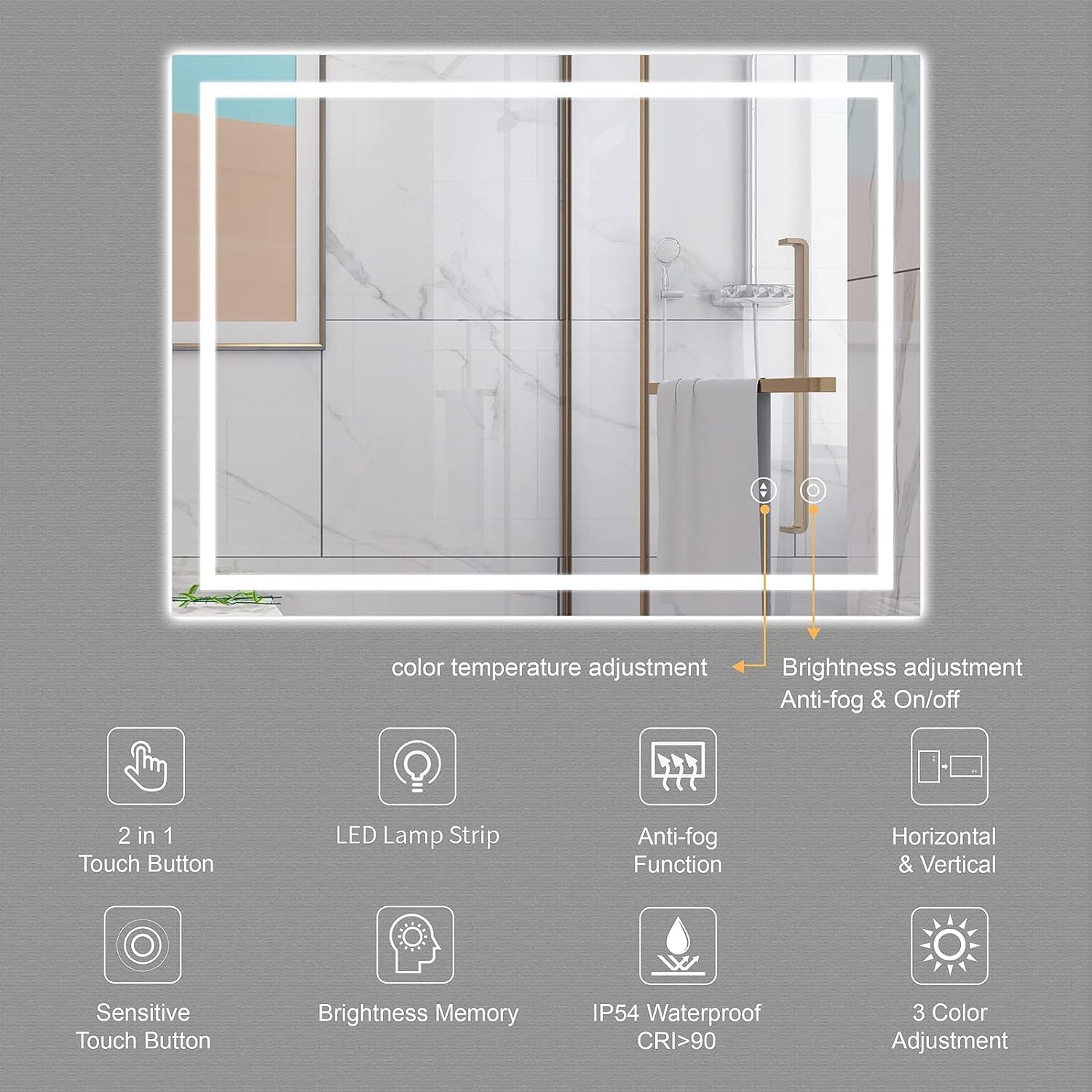 Miroir de salle de bain éclairé 60x80 cm : l'élégance et la praticité pour un espace lumineux et sans buée – Image 8