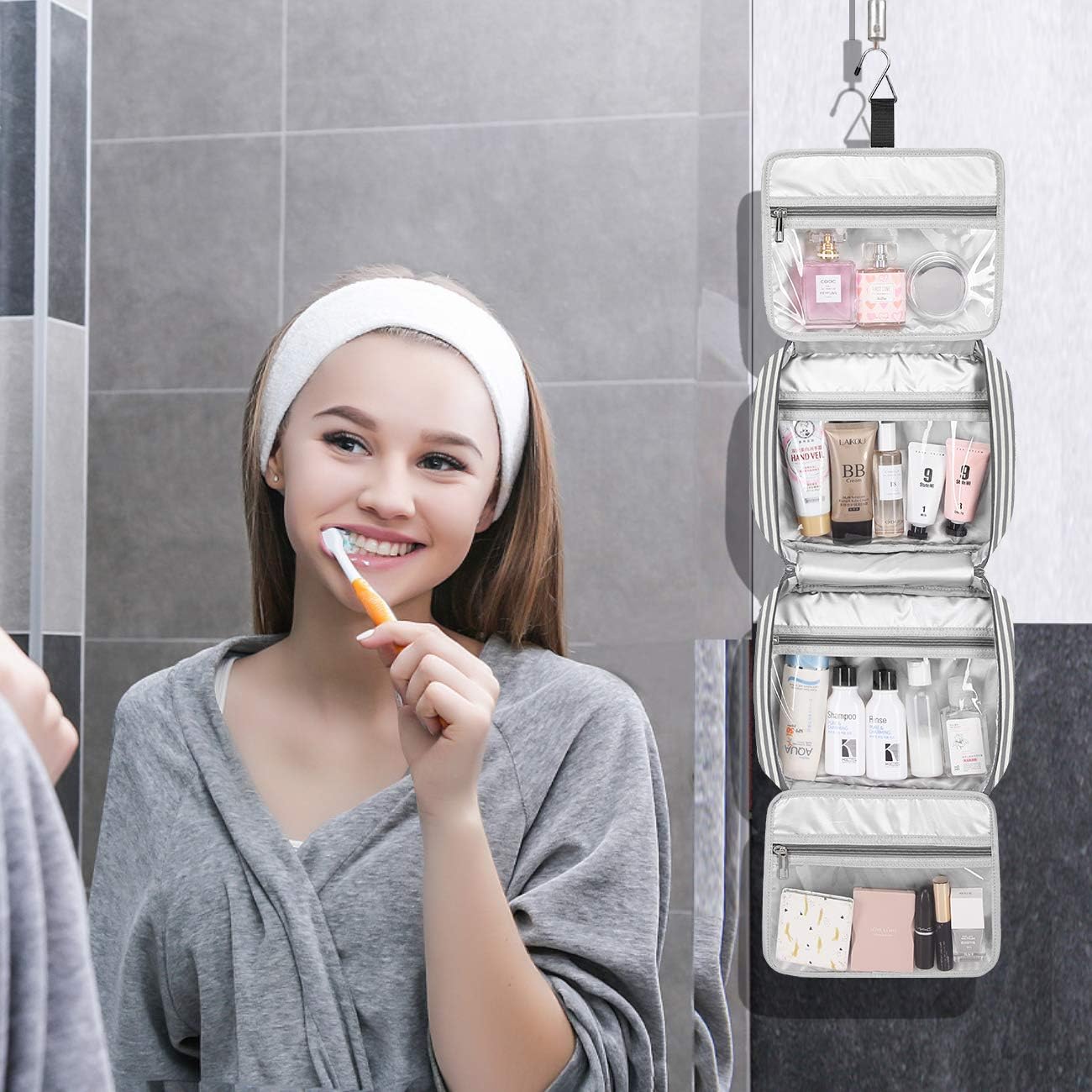 Trousse de toilette voyage pour femme : grande capacité, imperméable et suspendue pour un rangement pratique – Image 2