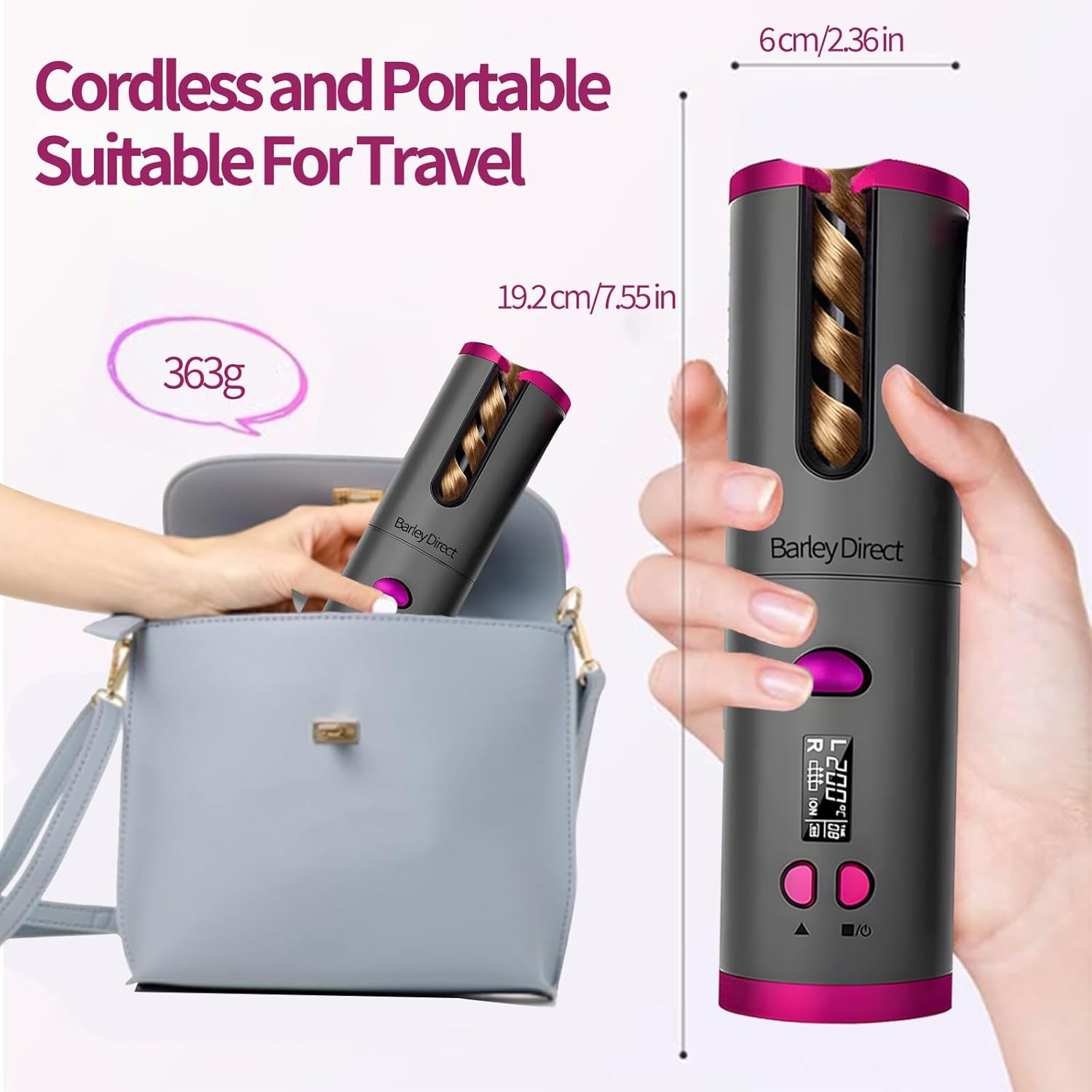 Fer à boucler automatique : l'outil idéal pour des boucles parfaites en un temps record Pour les passionnées de coiffure, avec 6 réglages de température et un minuteur de 8 à 18 secondes Profitez d'un écran LCD et d'une protection anti-brûlure pour des résultats professionnels à domicile Rechargeable par USB pour une utilisation pratique et sans contrainte – Image 6
