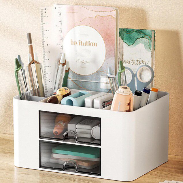 Organisateur de bureau multifonctionnel en plastique : rangement élégant pour maison, école et bureau