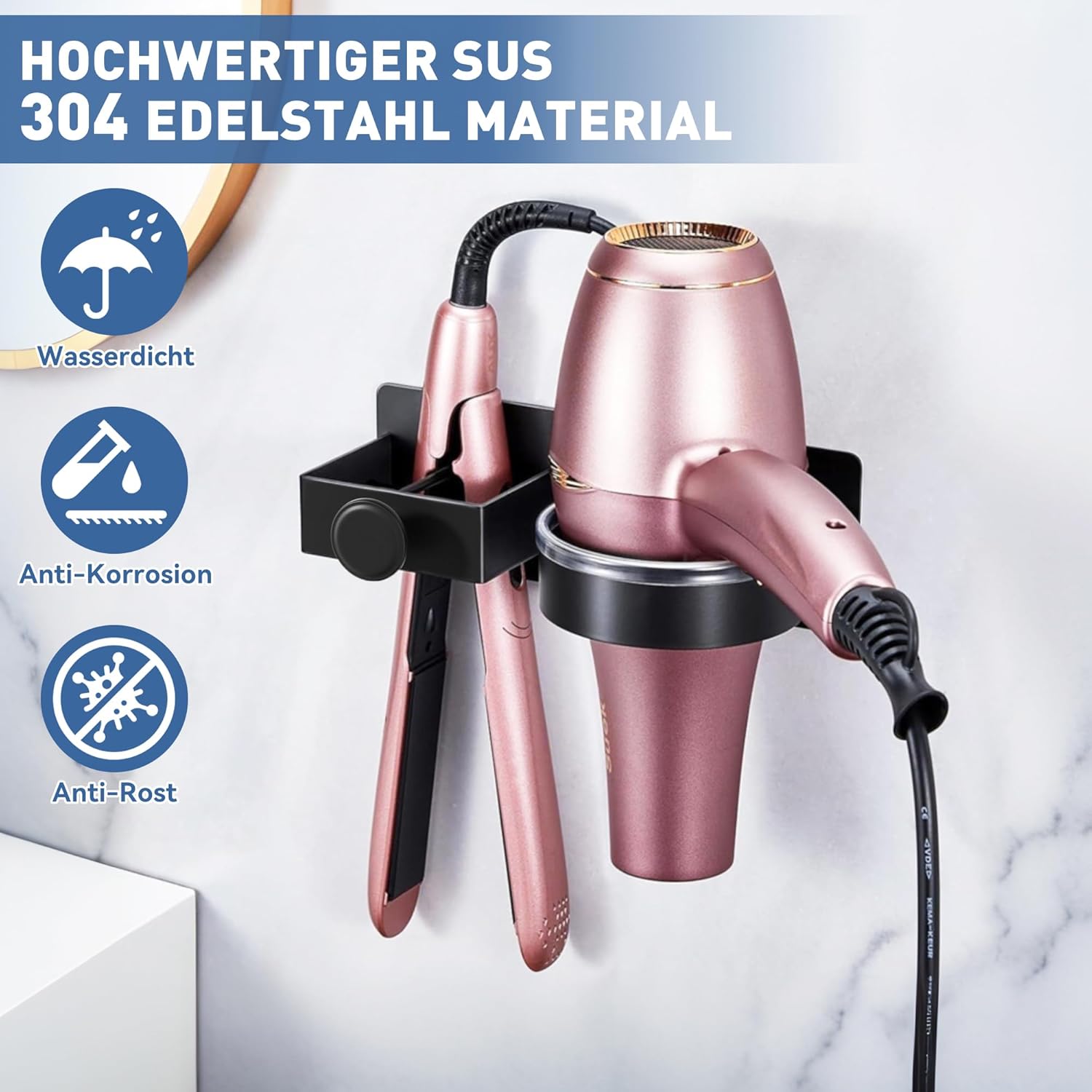 Support pour sèche-cheveux et fer à lisser : idéal pour une salle de bain bien organisée – Image 5