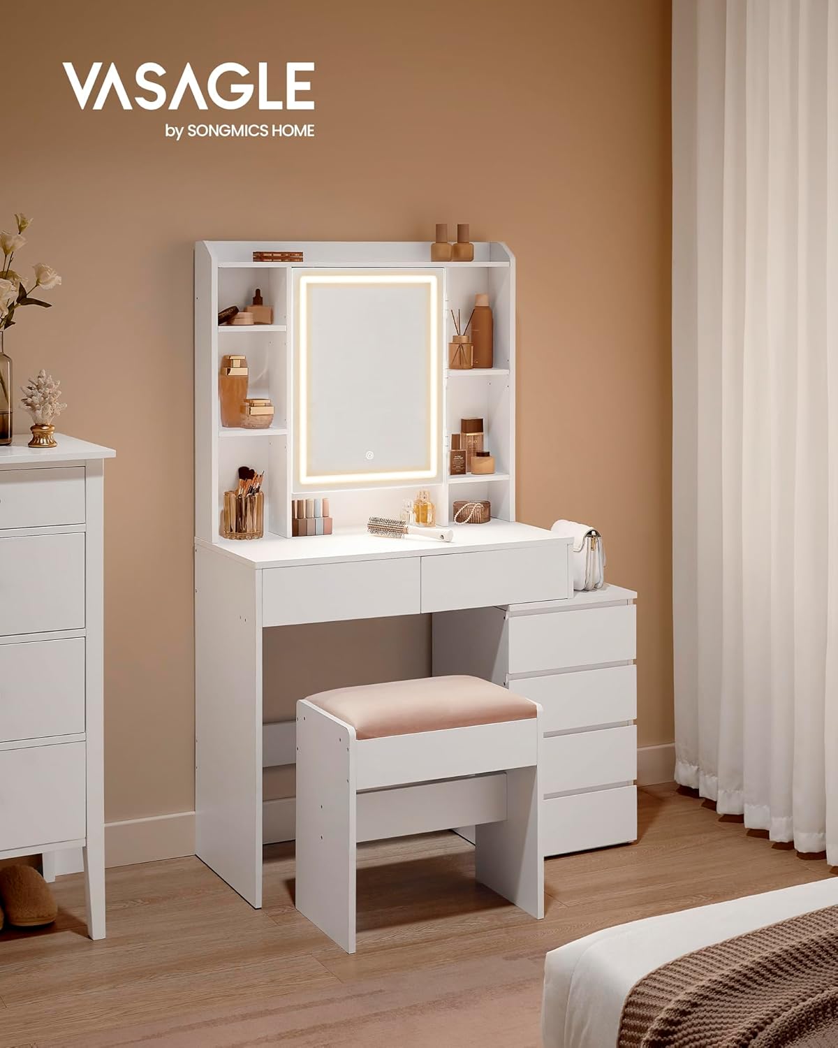 Coiffeuse moderne avec miroir LED réglable : le meuble idéal pour les passionnées de maquillage – Image 2