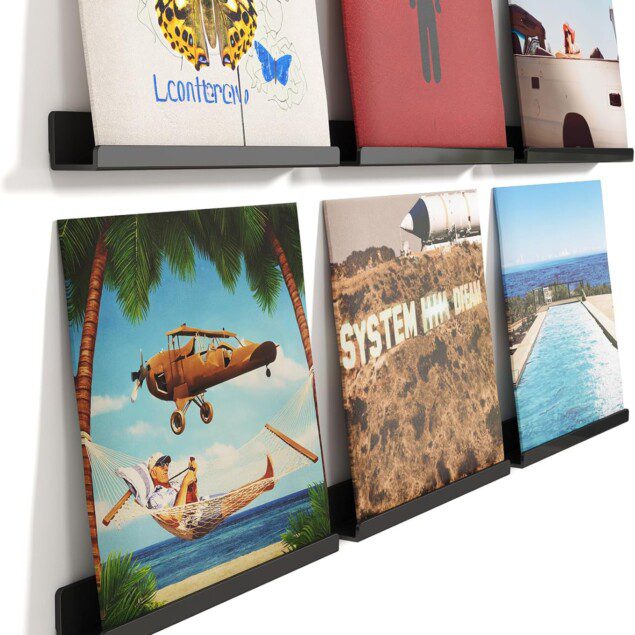 Étagères flottantes en acrylique noir : rangement élégant pour disques vinyles et décoration murale