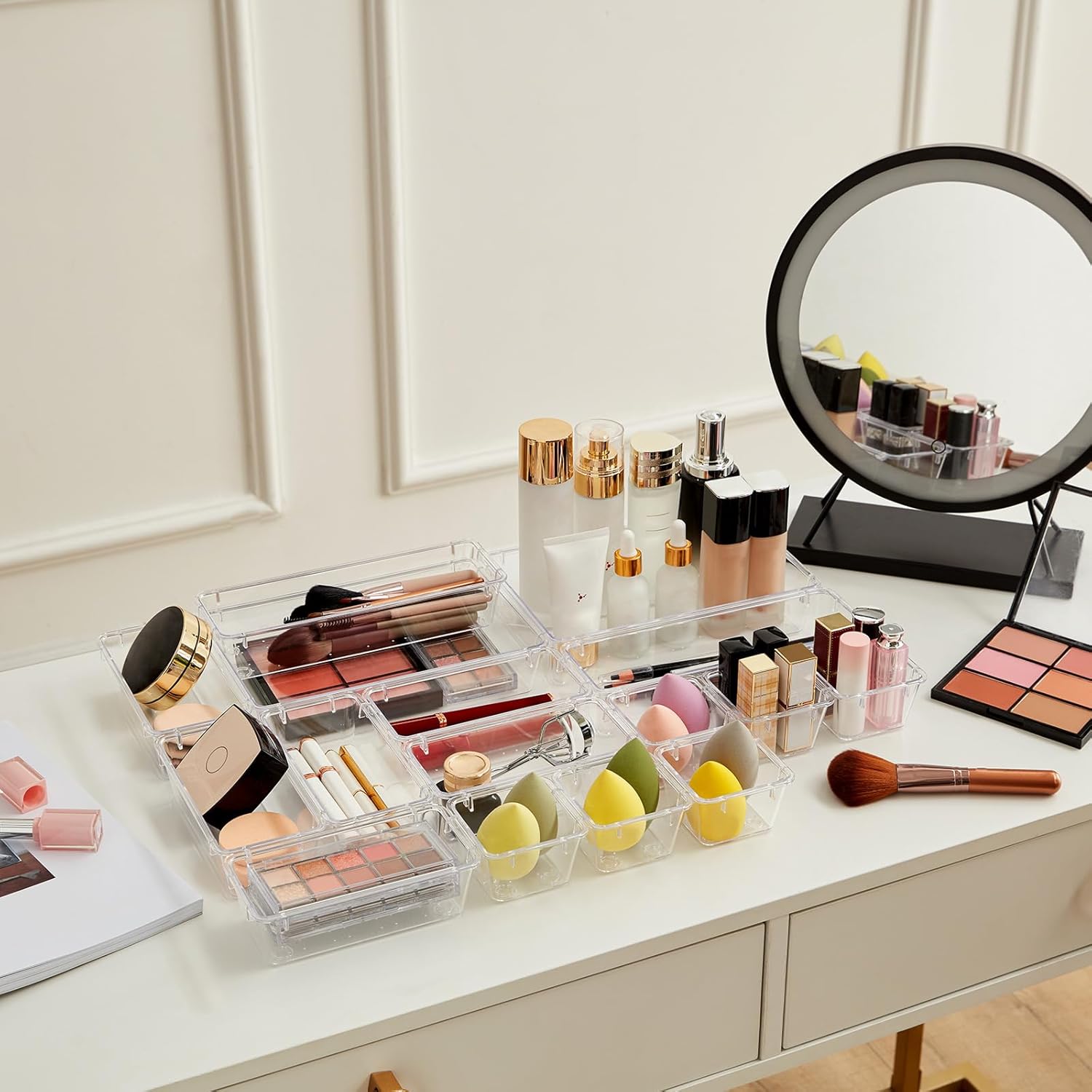 Organisateurs de tiroirs transparents : le rangement idéal pour papeterie, maquillage et bijoux Pratiques et élégants, ces diviseurs de tiroir pour la cuisine, la chambre, la salle de bain et le bureau simplifient votre quotidien – Image 7