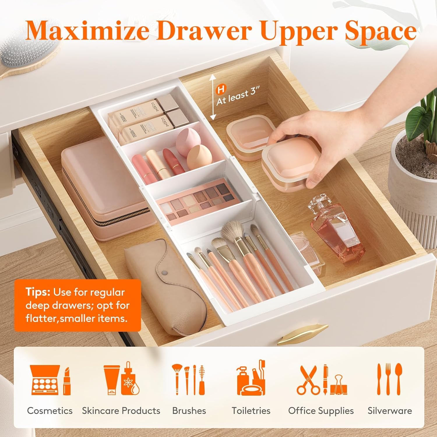 Organisateur de tiroirs réglable pour coiffeuse et cuisine : optimisez votre espace avec style – Image 2