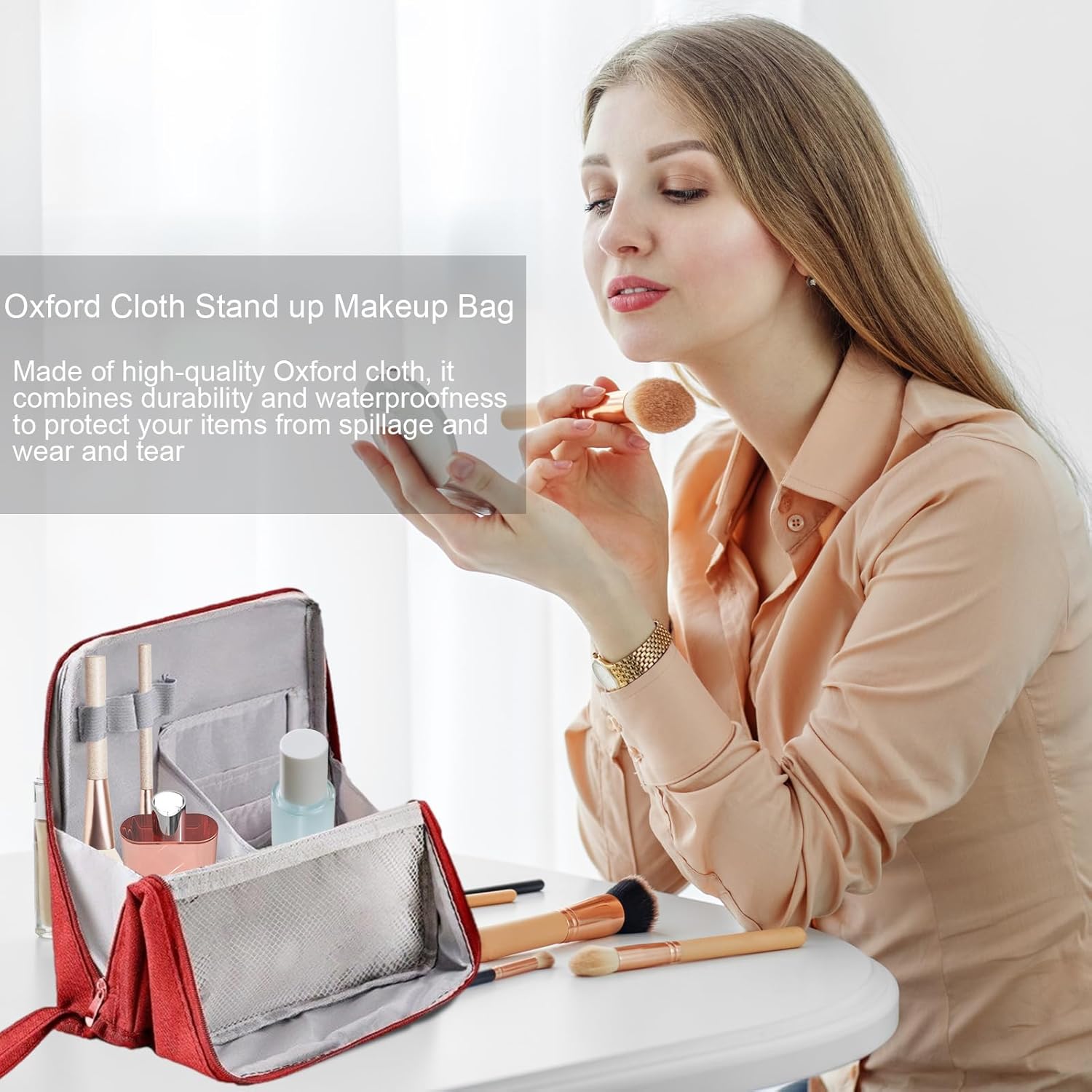 Sac de toilette format voyage : grande capacité imperméable pour le maquillage et les accessoires de beauté – Image 2