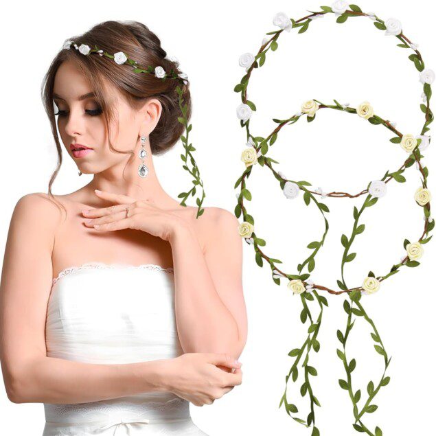 Bandeaux fleuris en 2 pièces : couronnes élégantes pour femmes et filles lors de fêtes et mariages