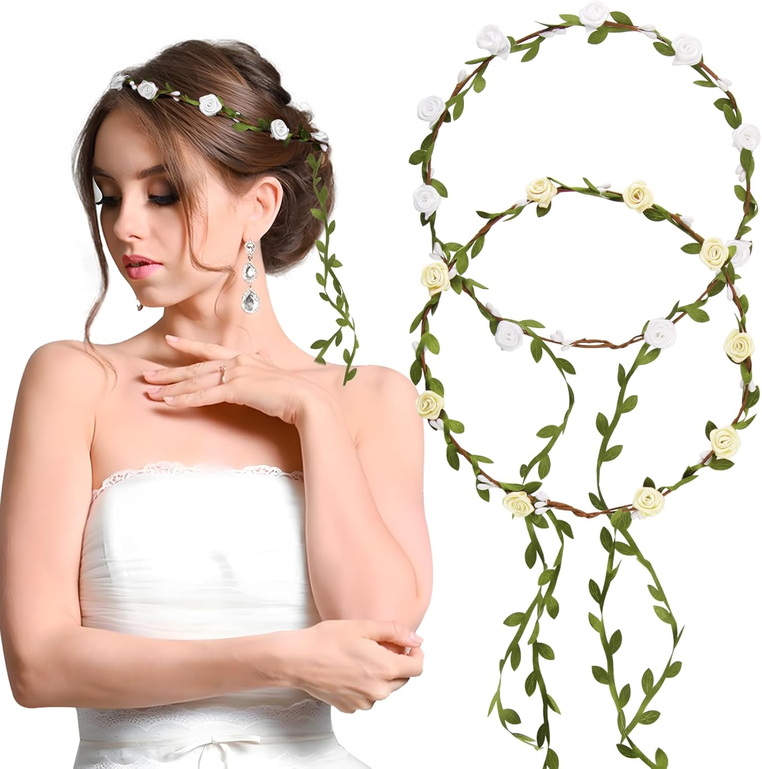 Bandeaux fleuris en 2 pièces : couronnes élégantes pour femmes et filles lors de fêtes et mariages