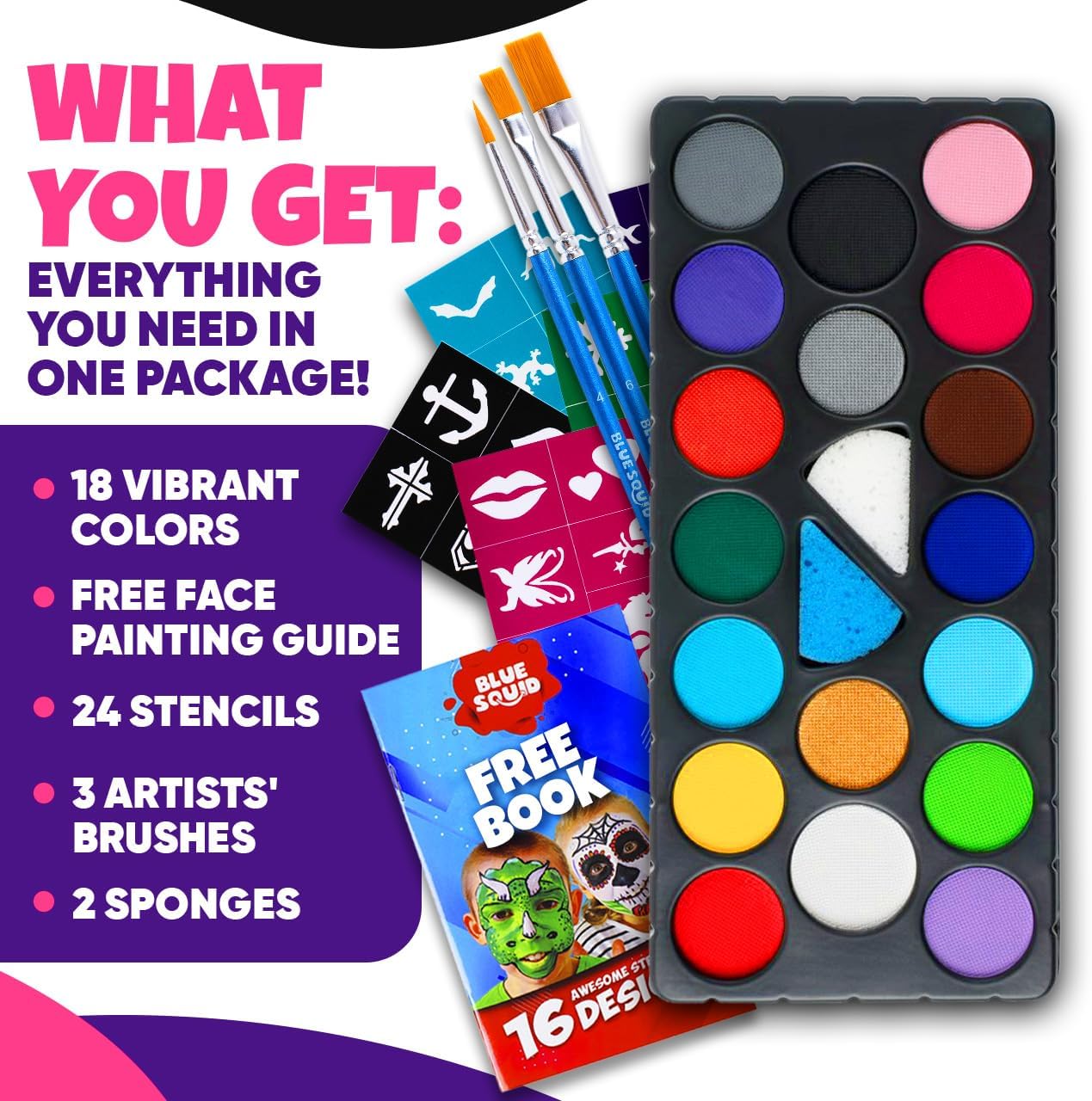 Palette de maquillage enfants : 18 couleurs pour des fêtes inoubliables Lavable et facile à utiliser, idéale pour le carnaval, Halloween et les anniversaires – Image 3