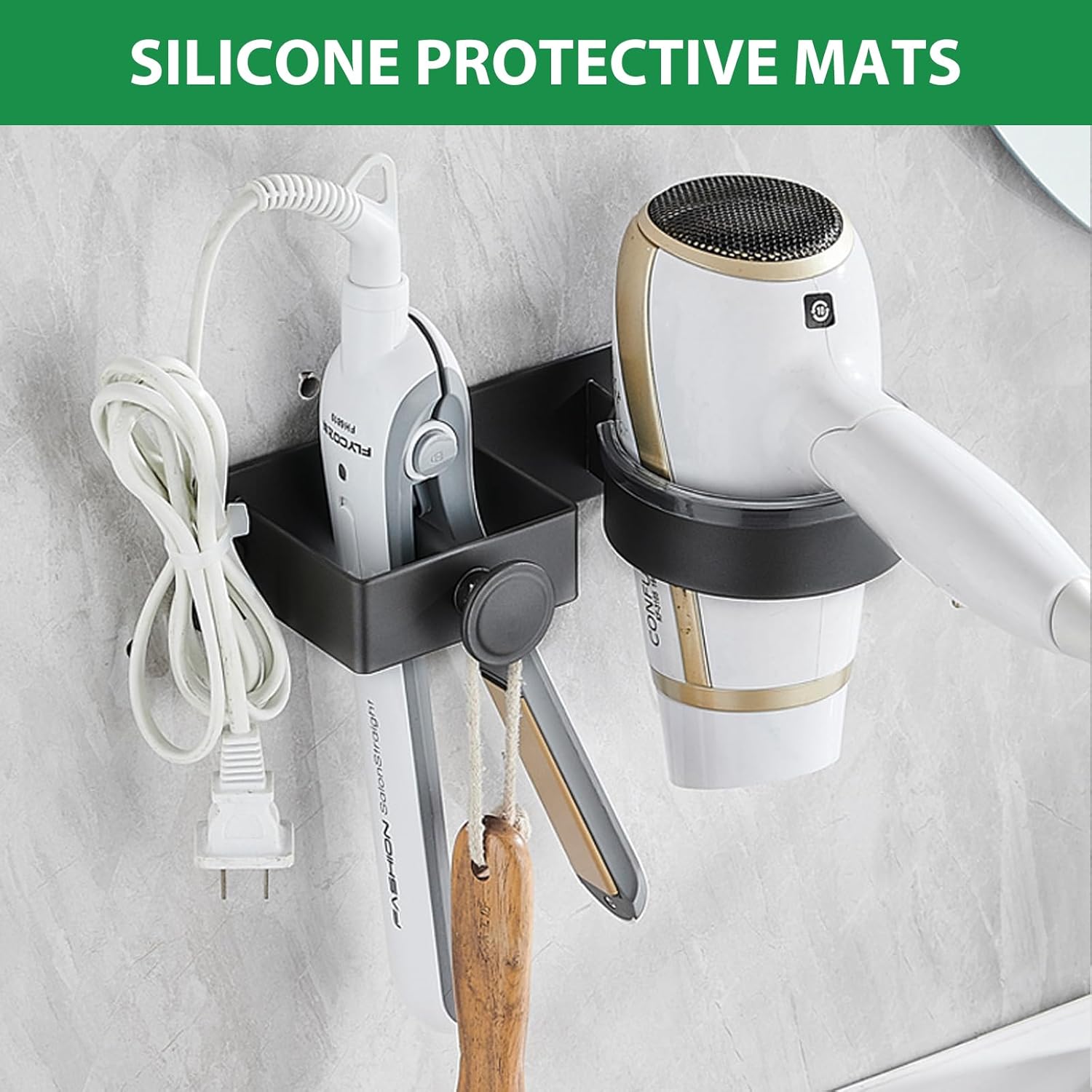 Support mural pour sèche-cheveux et fer à lisser : l’accessoire idéal pour un rangement élégant dans votre salle de bain – Image 4