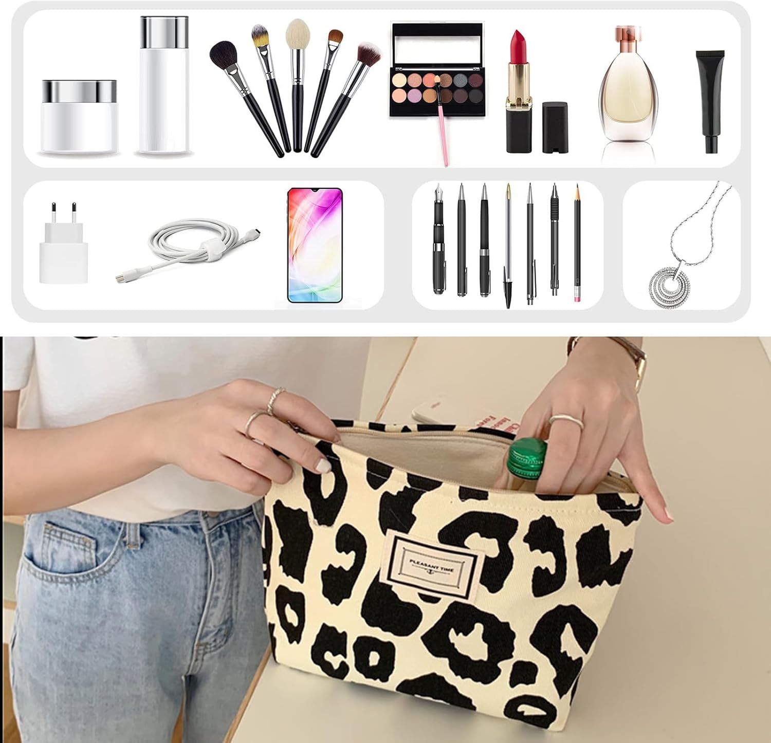 Trousse de maquillage pour femme : le compagnon idéal pour vos voyages avec une grande capacité et un élégant motif léopard – Image 5