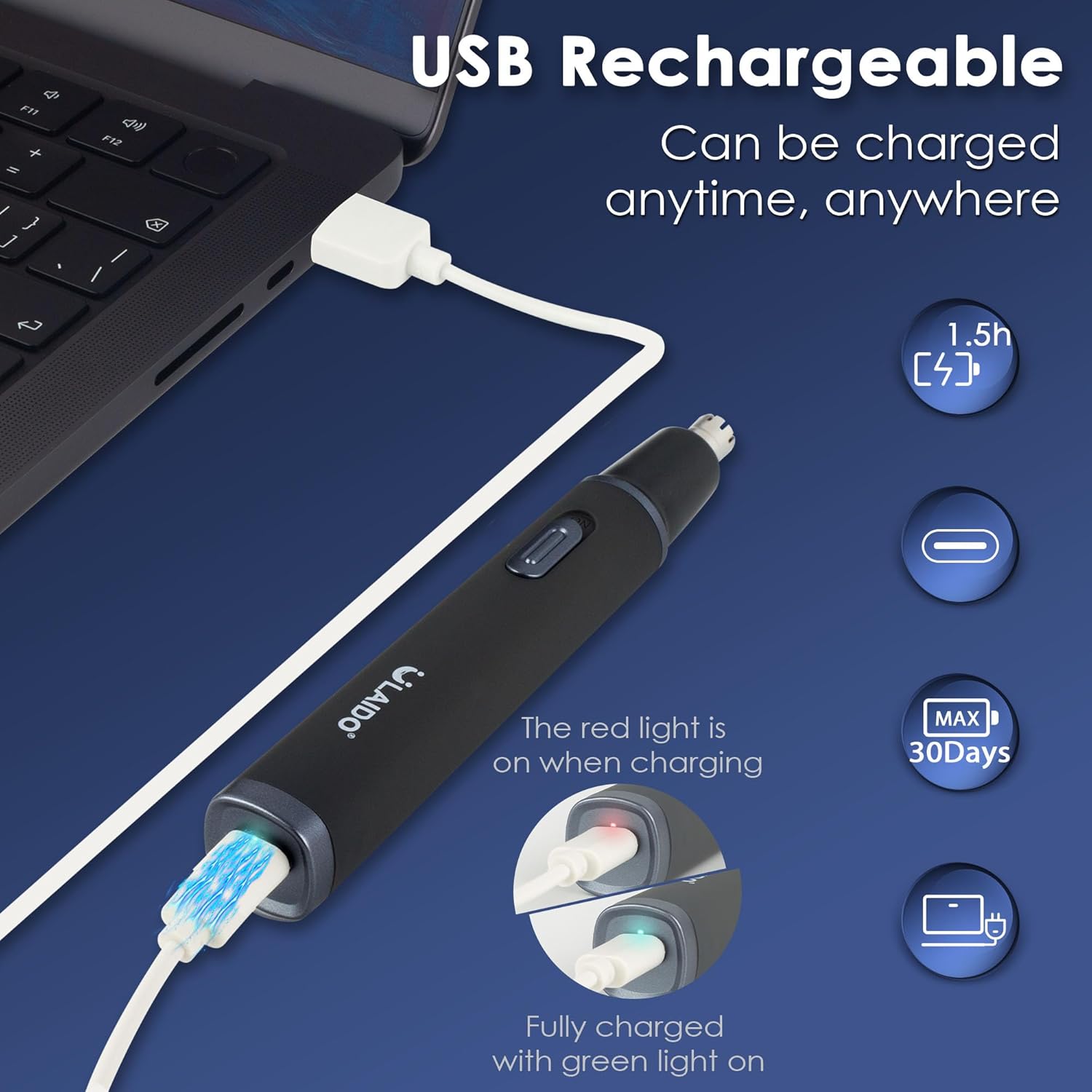 Tondeuse nez et oreilles 3-en-1 : l'outil de précision idéal pour les hommes Éliminez efficacement les poils indésirables et assurez-vous un look soigné grâce à sa recharge USB pratique – Image 5