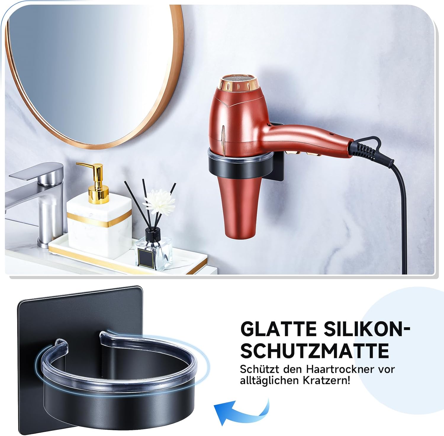 Support de sèche-cheveux mural en acier inoxydable : rangement pratique pour salle de bain, chambre à coucher et salon de coiffure – Image 5