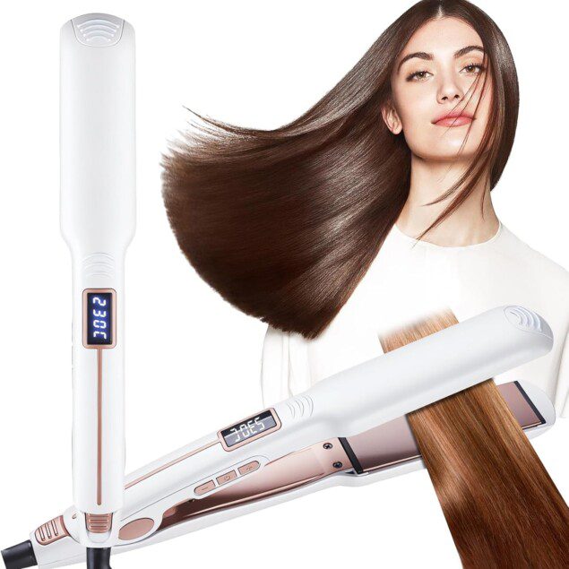 Fer à lisser portable pour cheveux : lisseur ionique avec écran LCD et chauffage rapide pour un coiffage impeccable en voyage