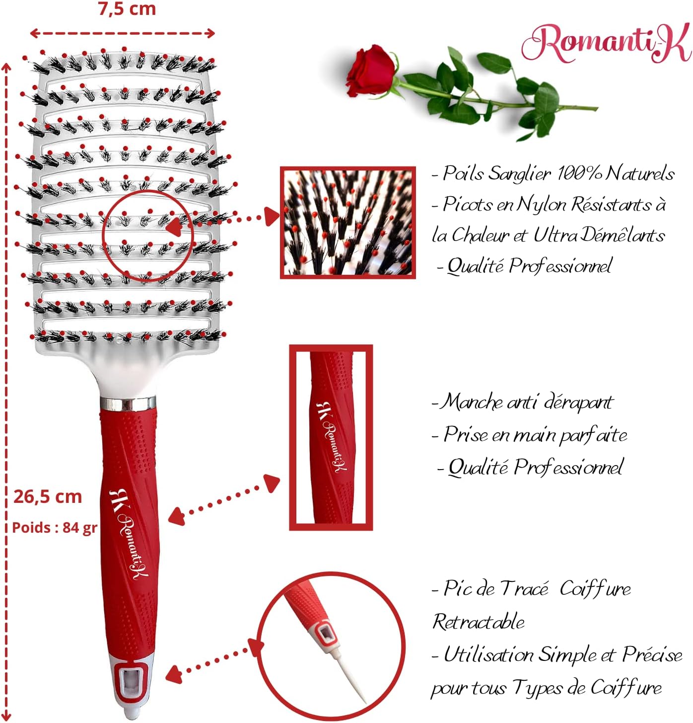 Brosses et peignes à cheveux Romanti-K® : le kit de coiffure professionnel pour des cheveux démêlés et brillants – Image 2