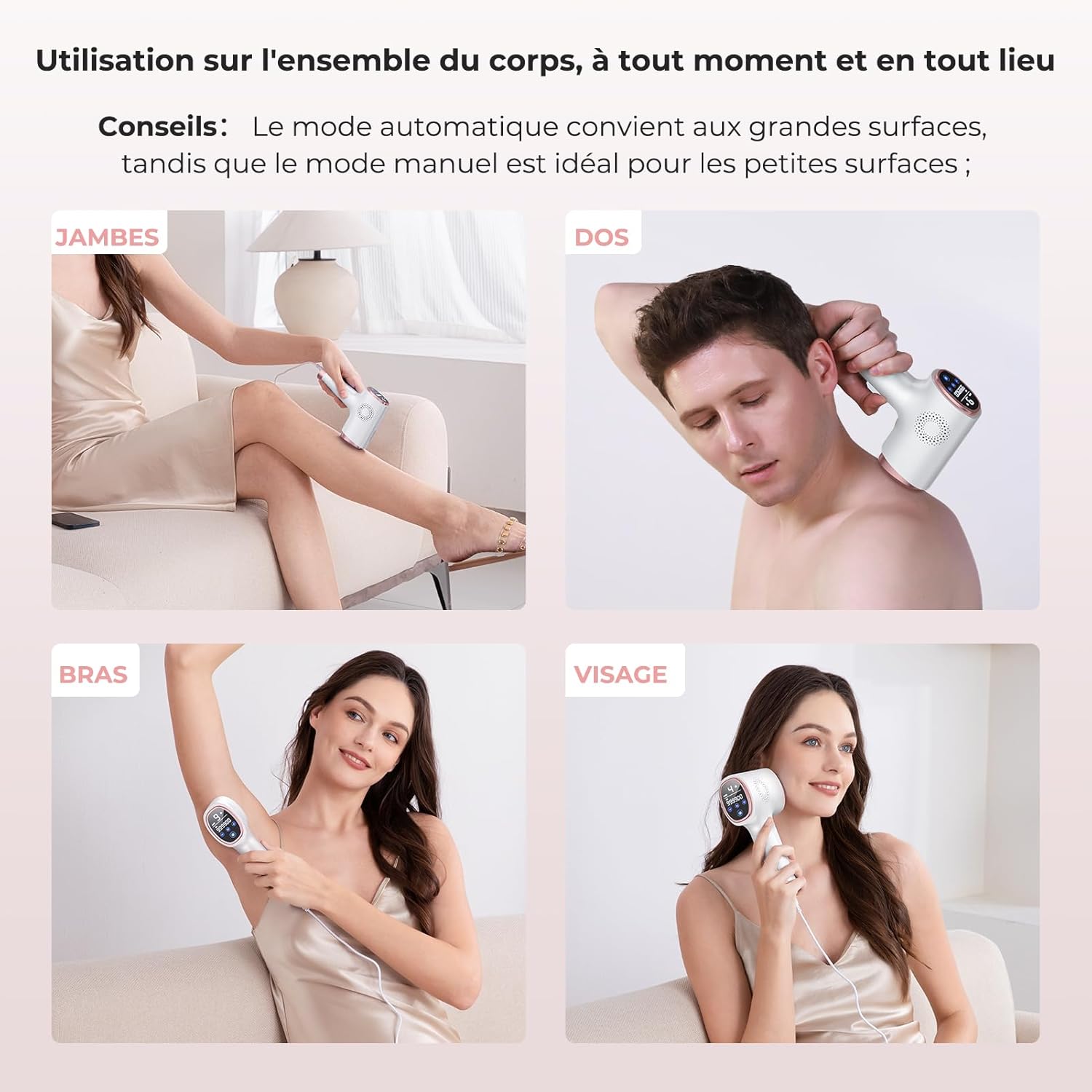 Épilateur lumière pulsée 3 en 1 : pour une épilation efficace et douce à domicile Profitez d'une peau lisse et soyeuse avec notre épilateur laser à écran tactile LCD, doté de 9 niveaux d'énergie et d'une fonction de refroidissement pour un confort optimal. – Image 7