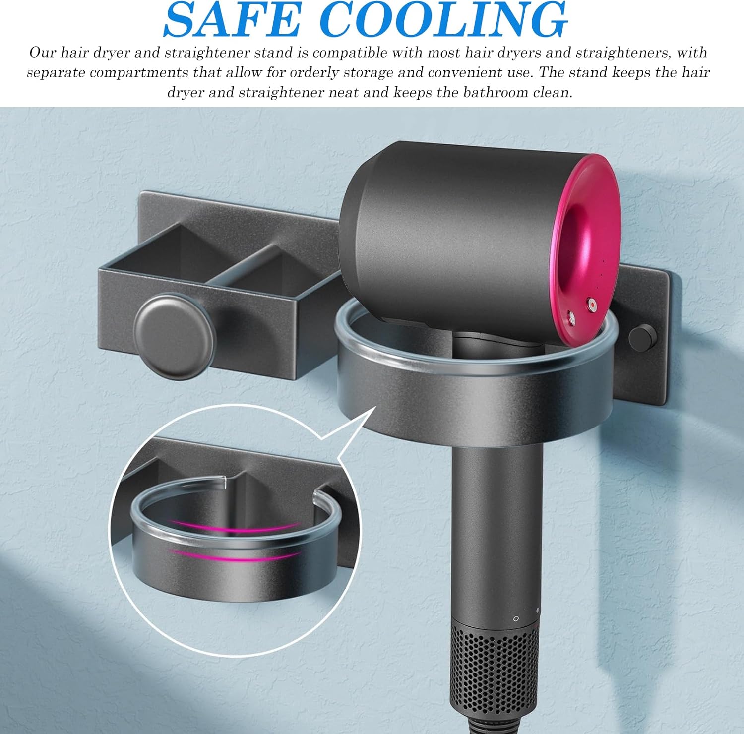 Support Föhn Élégant en Acier Inoxydable pour Salle de Bain – Image 5