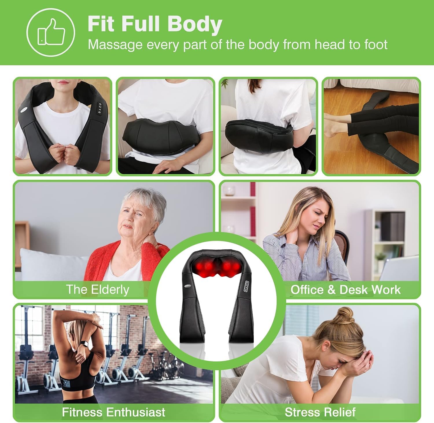 Masseur sans fil pour cou et épaules : soulagez vos douleurs grâce au massage shiatsu portable avec chaleur – Image 8