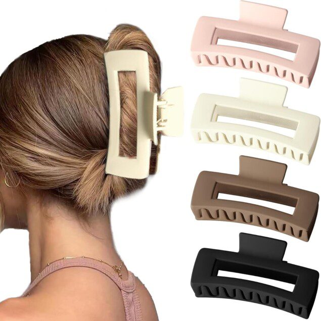 Pinces à cheveux XL Jumbo : le lot de 4 pinces extra larges pour femmes aux cheveux longs et bouclés, offrant une tenue solide et élégante