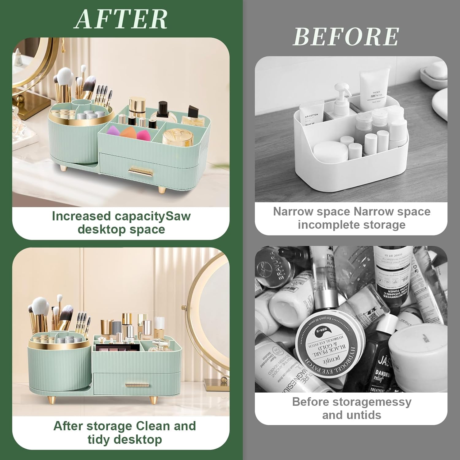 Organisateur de Maquillage Rotatif 360° en Vert – Image 6