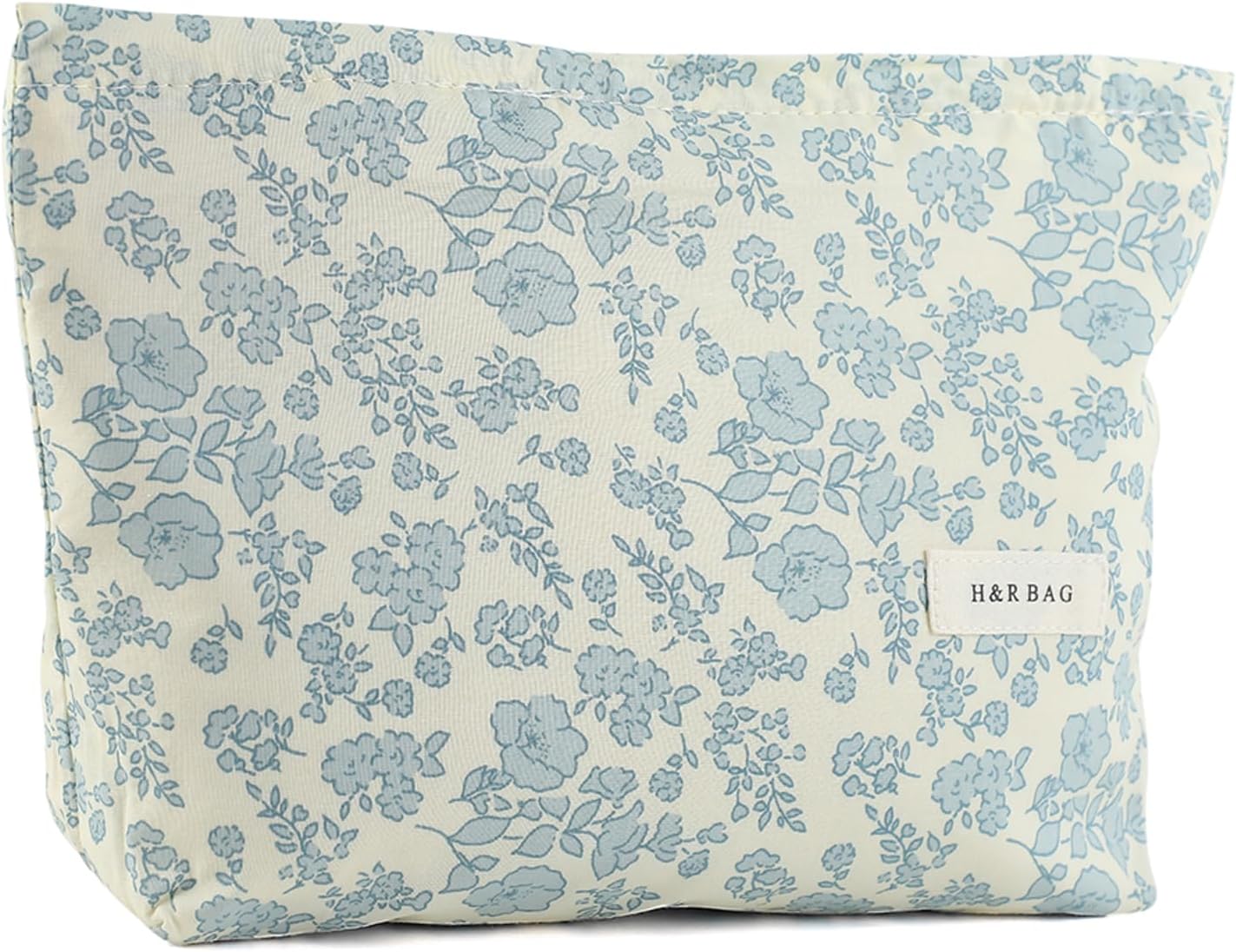 Trousse de maquillage élégante : pochette double couche pour femme et étudiante en fleurs bleues, idéale pour vos voyages et soirées