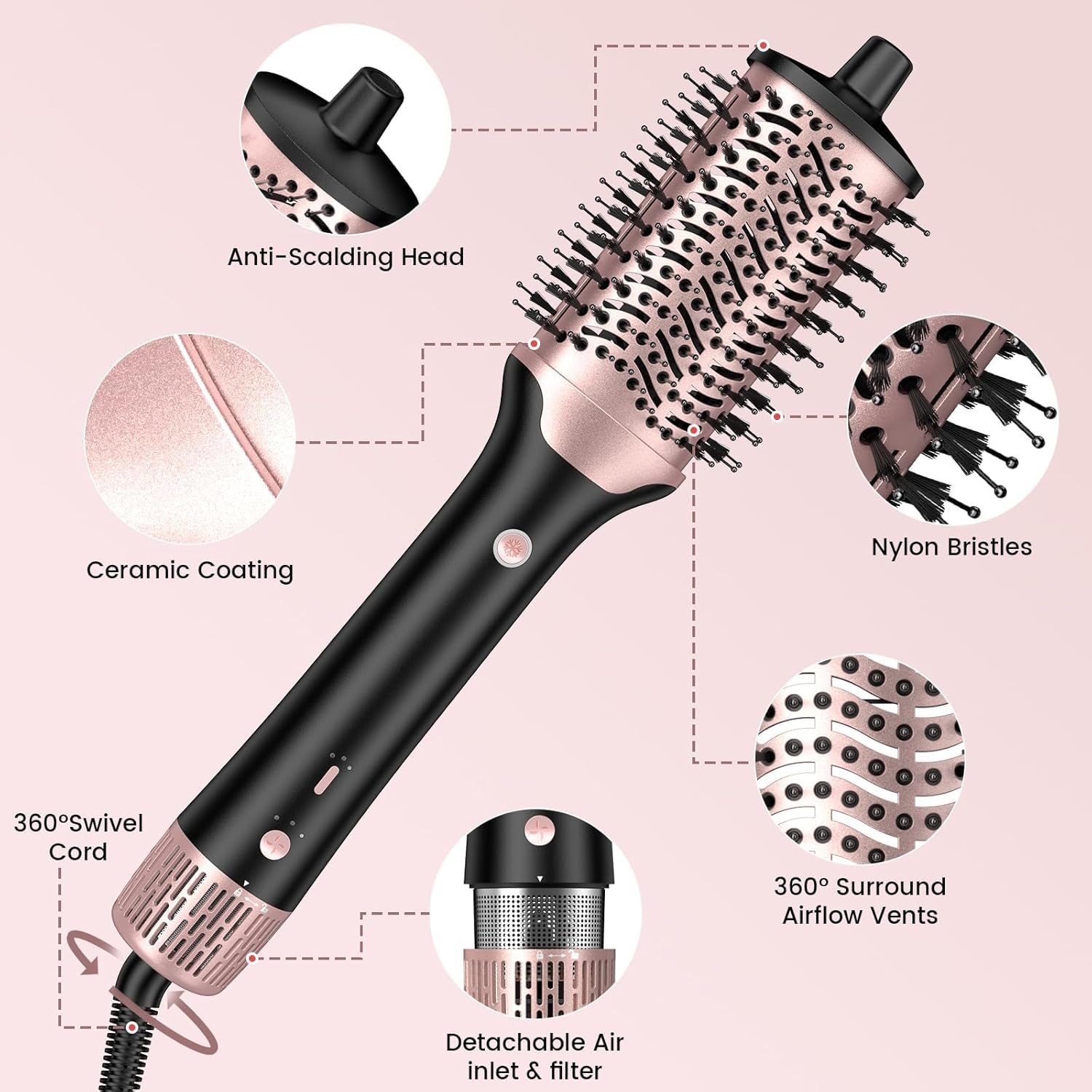 Brosse Soufflante Haute Vitesse 4 en 1 Pour Tous Types de Cheveux, Air Froid Inclus – Image 6