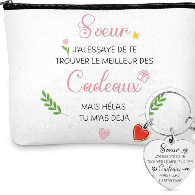 Cadeau pour soeur : petite pochette de maquillage avec porte-clés d'amitié, l'accessoire idéal pour un voyage réussi