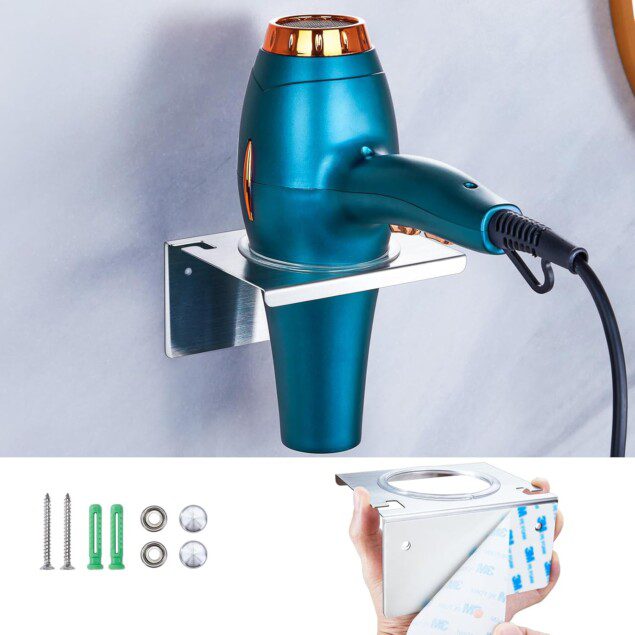 Support sèche-cheveux mural sans perçage : rangement élégant en acier inoxydable pour salle de bain