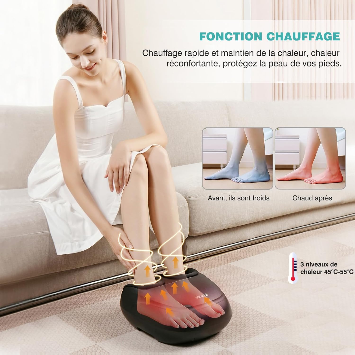 Masseur pieds shiatsu avec chaleur : soulage fasciite plantaire et douleurs pour femmes – Image 5