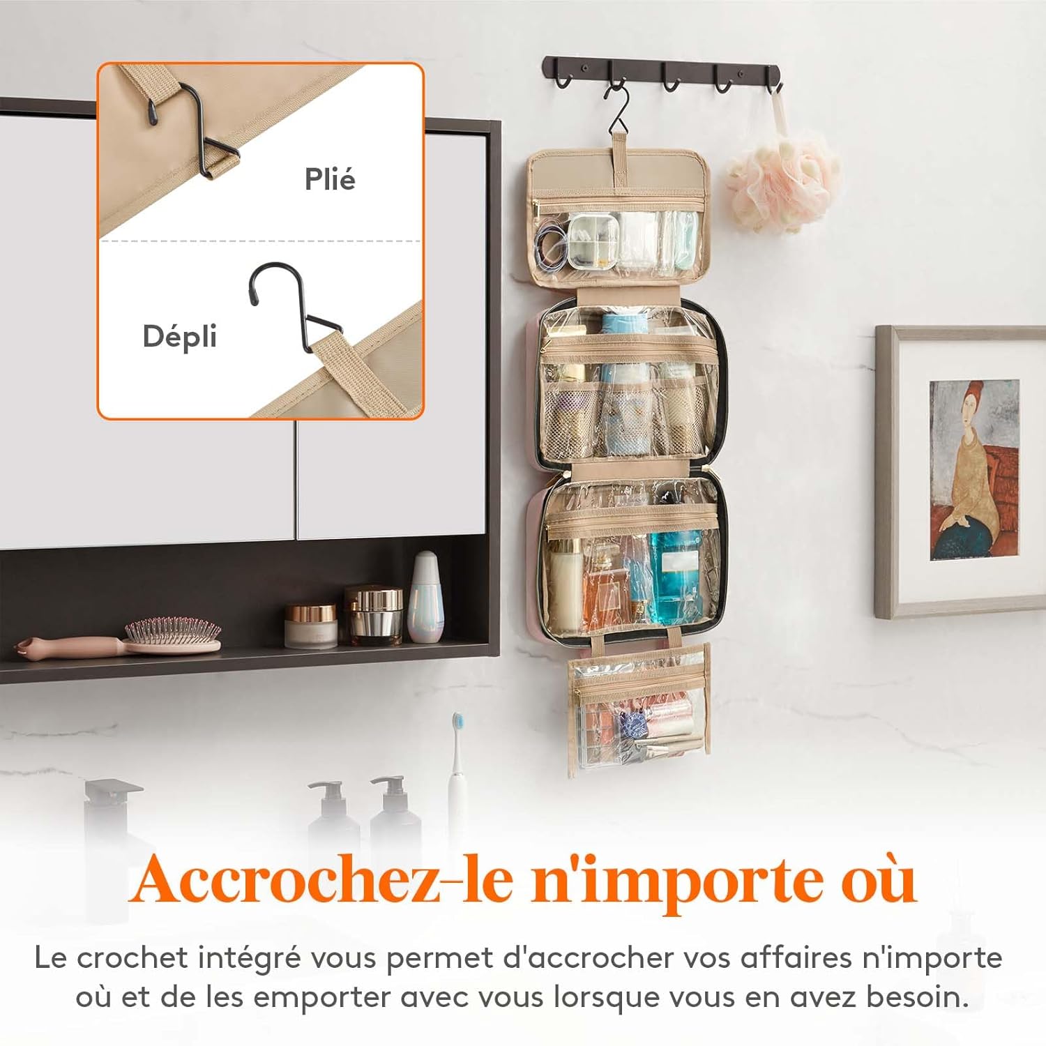Trousse de toilette de voyage : grande trousse de maquillage suspendue pour femmes, idéale pour organiser vos cosmétiques en toute élégance – Image 7