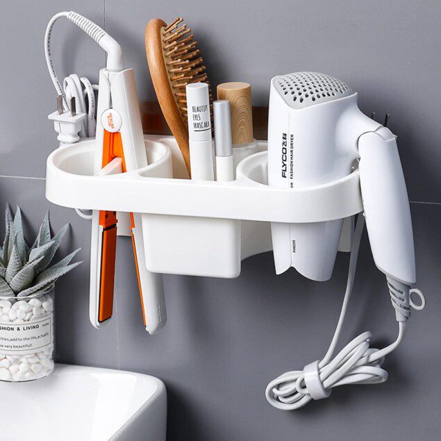 Support mural auto-adhésif pour sèche-cheveux : rangement élégant et pratique pour votre salle de bain