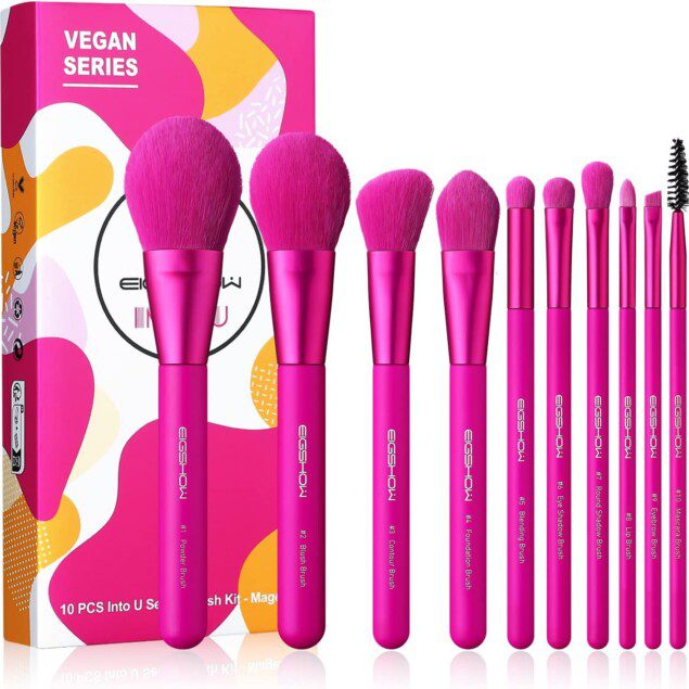 Set de pinceaux de maquillage pour un teint parfait : 10 accessoires en nanofibres pour estomper fond de teint, poudre et contours avec élégance