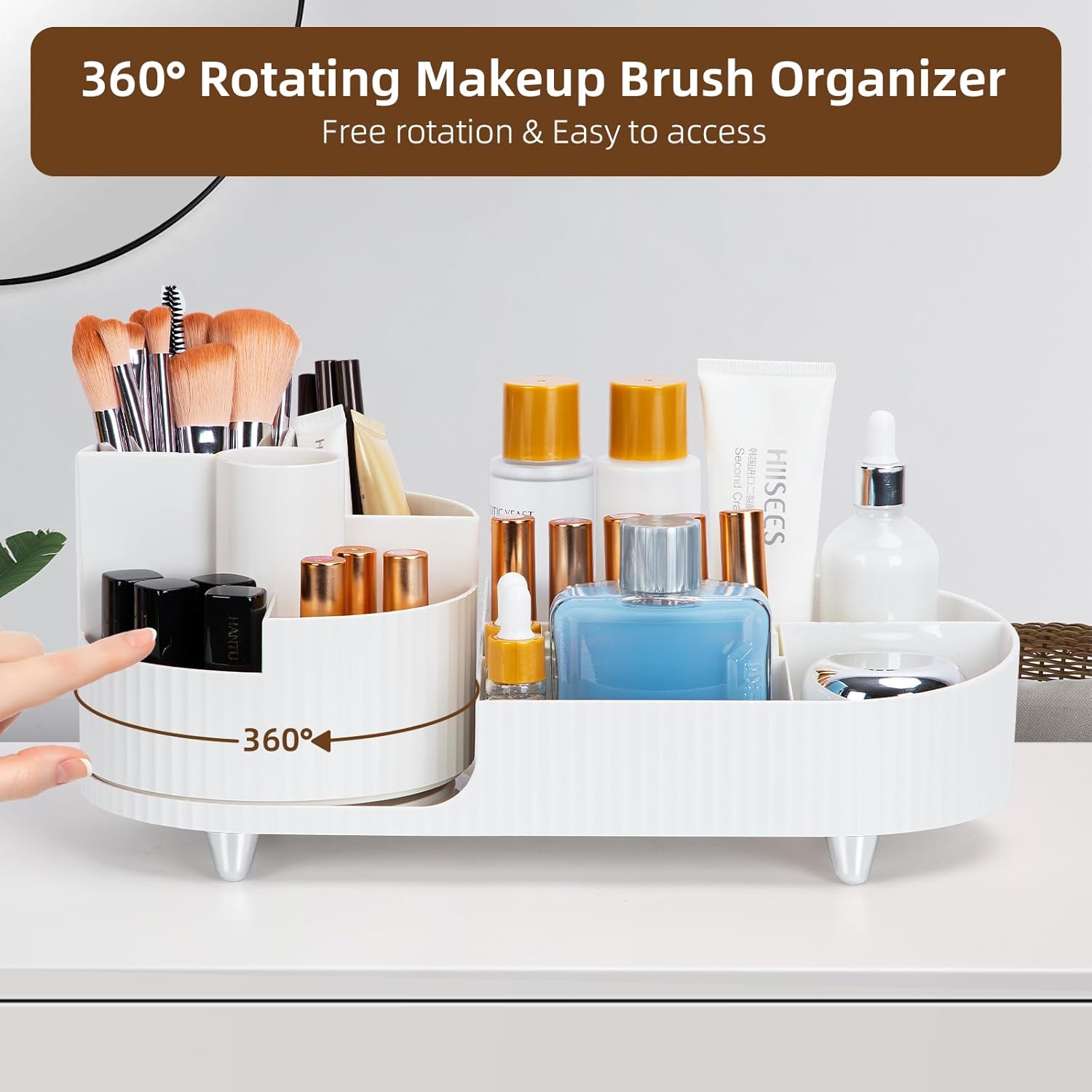 Organisateur maquillage rotatif 360 degrés : idéal pour les coiffeuses et passionnées de beauté Optimisez votre espace avec ce stockage cosmétique multifonctionnel et élégant en blanc pur – Image 3